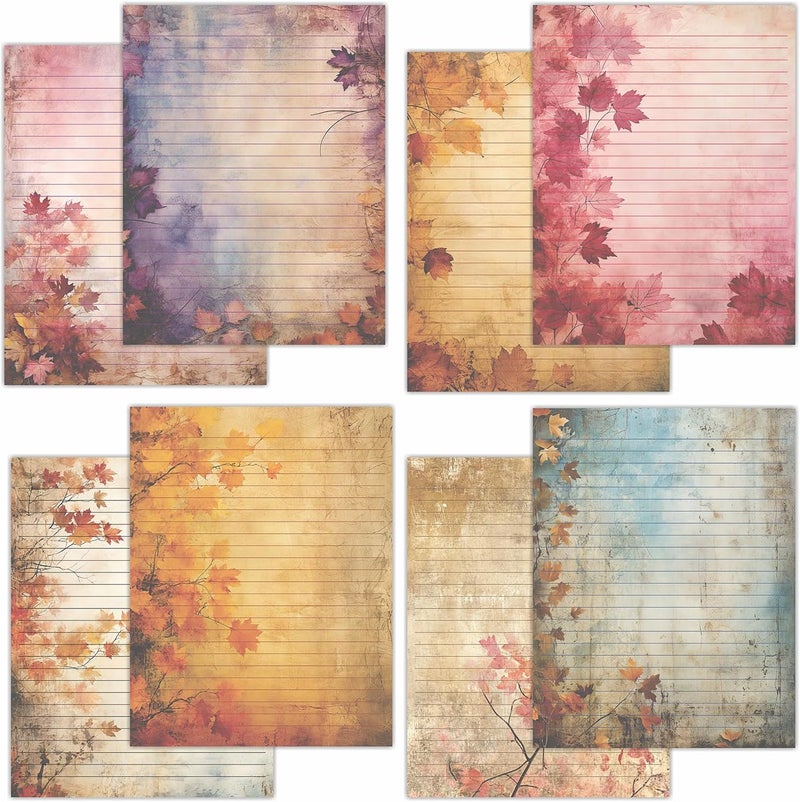 PARTH IMPEX 56 Sheets Vintage Lined Writing Paper 8.5x11 - Letter Size Ruled Stationery Rustic Old Looking Letterhead Printer Paper - 120gsm Thick Decorative Colored Antique Aged Autumn Design - Image 1